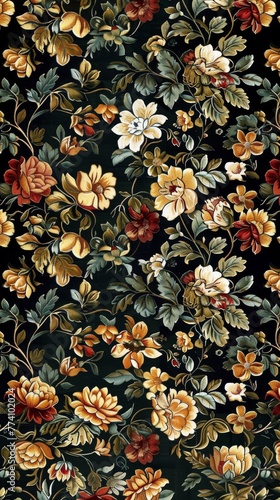 Medieval tapestries, where flowers woven from gold and silver threads bloom against a backdrop of rich, velvety colors, bringing the opulence of the past to life created with Generative AI Technology © Sentoriak