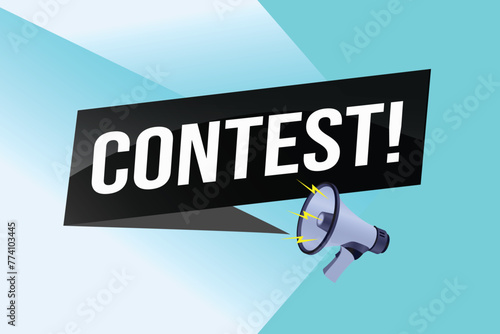contest megaphone loud speaker design for ribbon banner poster. lettering with geometric shapes lines. advertising Vector illustration modern alert typographic blue color design template.

