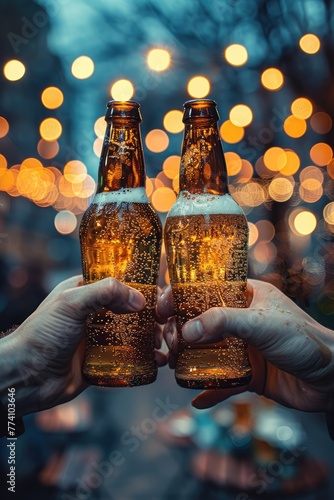Two hands toasting with beer