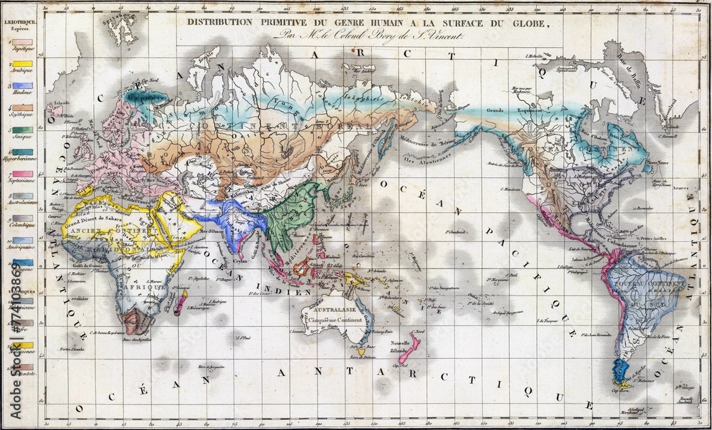 Old map of the world shown on a paper atlas