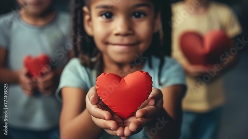 Children holding the heart with happy expression, representative true love