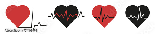 Cardiograms of a healthy heart. Palpitation. Cardiogram design elements set.