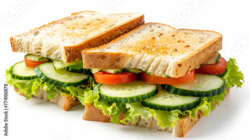 Sandwich with cucumbers on a white background, Generative AI
