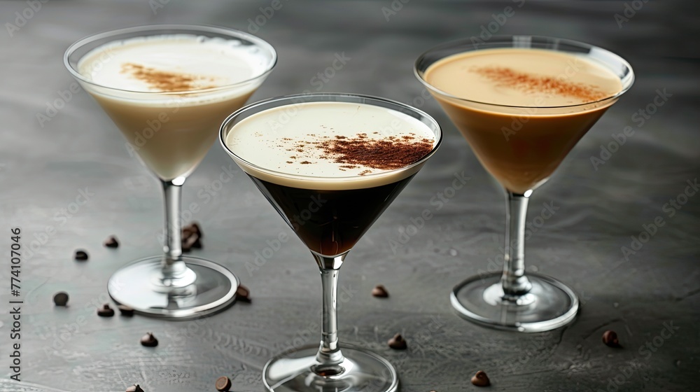 Assorted coffee cocktails with cream garnish