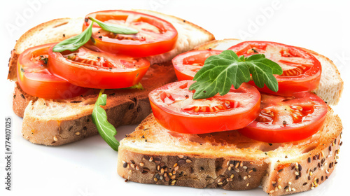 Sandwich with tomatoes on a white background, Generative AI