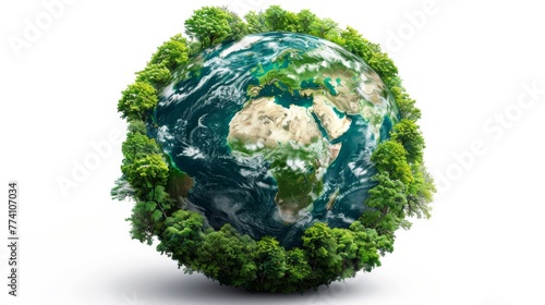 the Earth globe covered with green plants and trees, symbolizing ecological balance and care for the environment. Earth Hour, eco-agenda and respect for nature concept