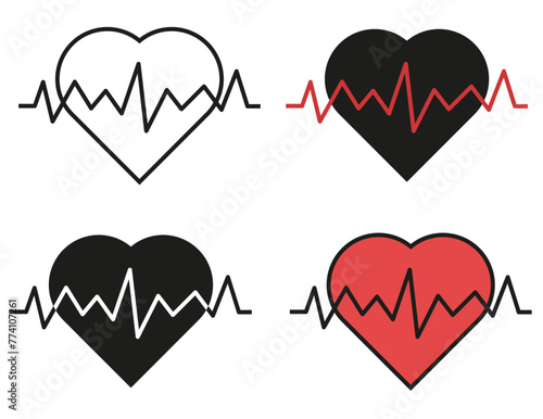 Cardiogram design elements set. Cardiograms of a healthy heart and a bad heart. Palpitation.