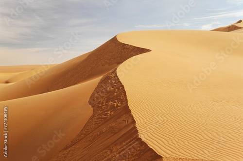 Beautiful dune in a dry and endless desert stretching to the horizon