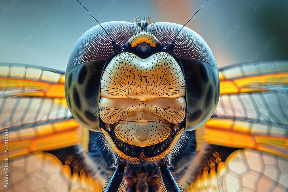 Stylized macro photography of a dragonfly head, AI generated Stock ...