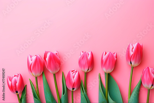 View from above of pink tulips with space to write. #774109247