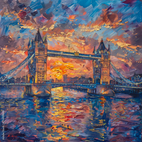 oil painting on canvas of London tower bridge