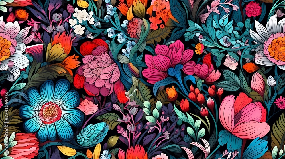 Floral Fantasy: Vibrant Garden Seamless Texture Floral Fantasy: Vibrant Garden Seamless Texture
