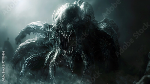 Abyssal Lurker Emerging from the Depths a Gothic Nightmare in D Render