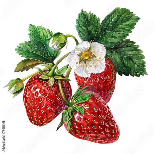 Strawberry, Fragaria vesca, Watercolor illustration photo