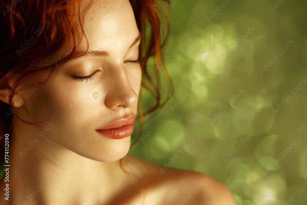Peaceful Spa-Inspired Portrait of Mediterranean Model with Chestnut Hair

