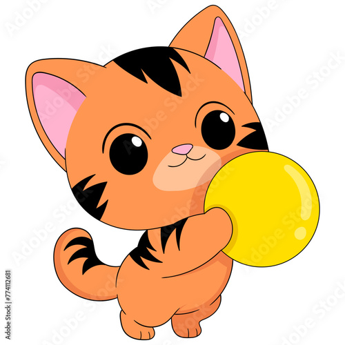 purple cat playing and chasing a ball
