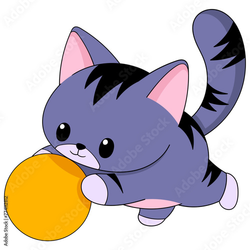 purple cat playing and chasing a ball