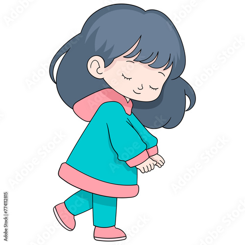 unconscious young girl walking while sleeping