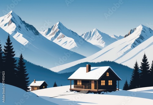 A cozy cabin tucked away in a snowy mountain landscape © SR Creative Idea