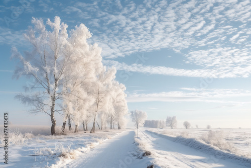 Beautiful winter landscape with snow covered trees © somwut