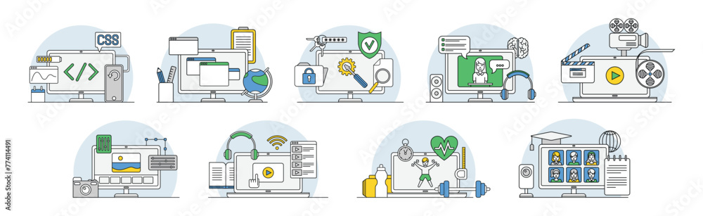 Online Webinar and Computer Course Training Vector Set Online Webinar and Computer Course Training Vector Set