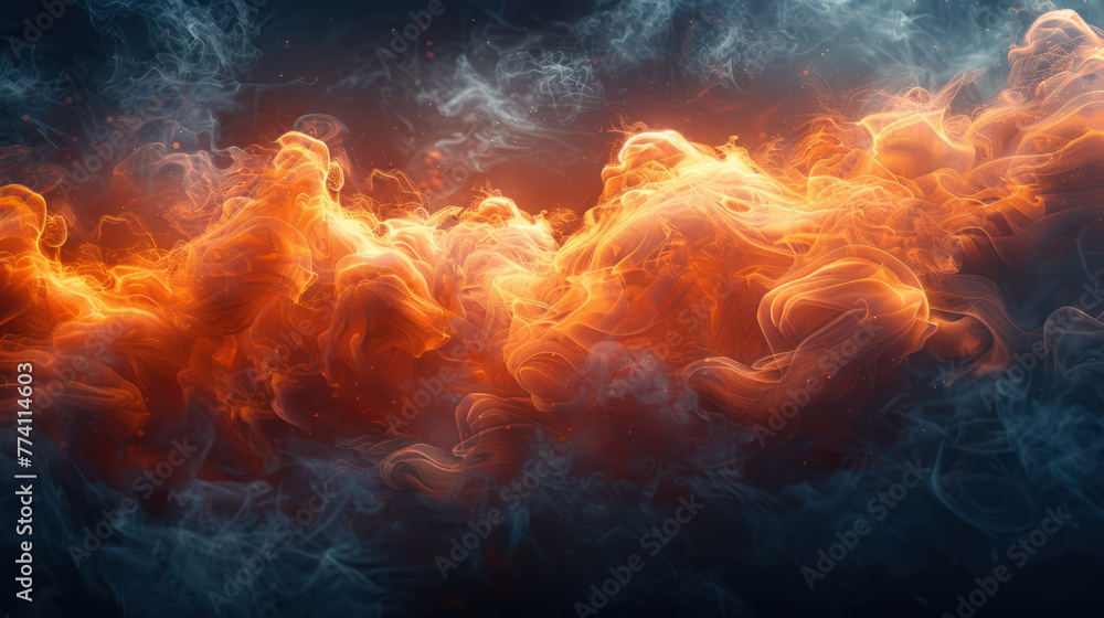 The image shows a firestorm. The flames are orange and yellow, and the smoke is blue and white. The fire is in the middle of the image, and the smoke is swirling around it. The background is black. The image shows a firestorm. The flames are orange and yellow, and the smoke is blue and white. The fire is in the middle of the image, and the smoke is swirling around it. The background is black.