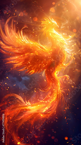 Majestic Phoenix Rising in Fiery Art Nouveau Watercolor Masterpiece with Warm Soft Cinematic Lighting and Pristine Isolated Background