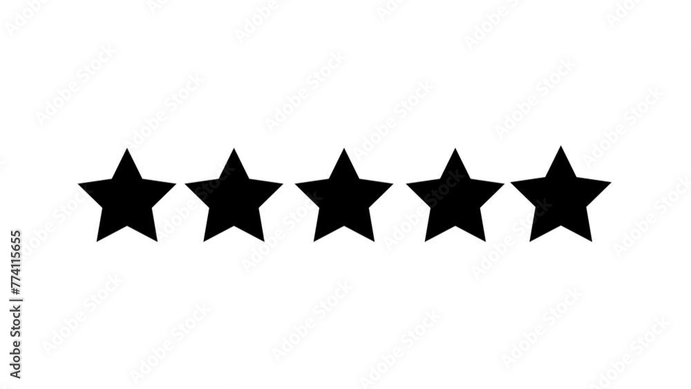 black five 2d stars giving customer review, satisfaction, level, customer service. 4k animation. black five 2d stars giving customer review, satisfaction, level, customer service. 4k animation.