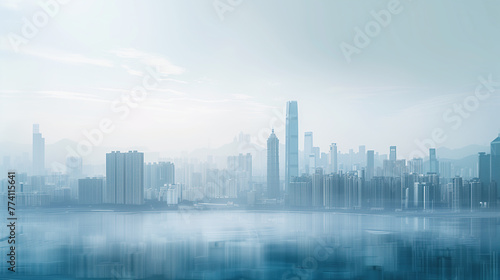 Hazy skyline background of buildings created with Generative AI tecnology.