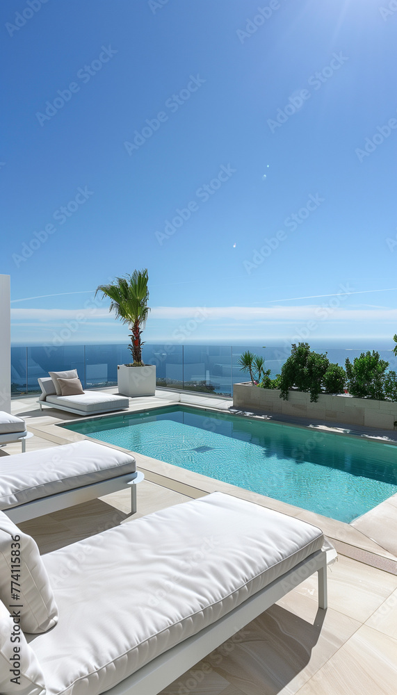 Fototapeta premium Luxury villa swimming pool by the sea,created with Generative AI tecnology.