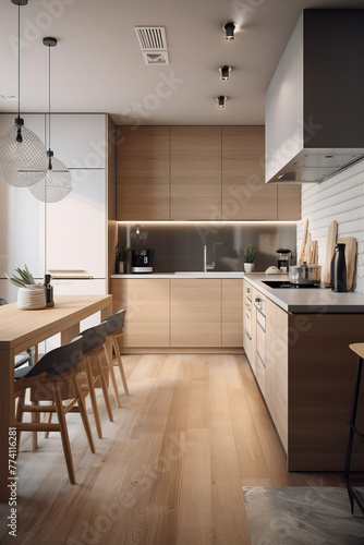 Interior of kitchen in modern house in Scandinavian style. © tynza