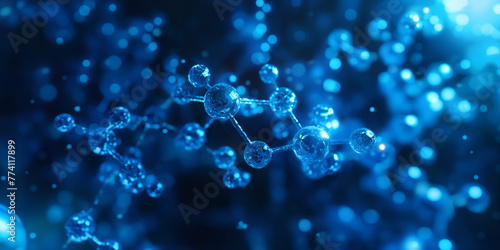 Biochemistry molecular or atom structure in medical science, blue abstract background. macromolecule proteomics research technologies. 3D render.  photo