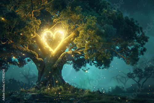 A giant tree with a glowing heart