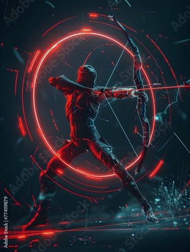Archer Hitting Bullseye with Glowing Arrows Symbolizing Precision Focus and Achievement of Goals