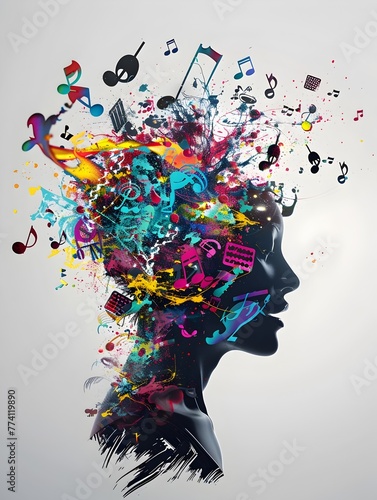 Explosion of Creative Thinking Conceptual D Silhouette Head with Elements