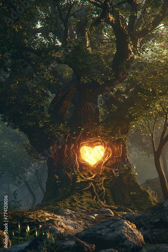 A giant tree with a glowing heart