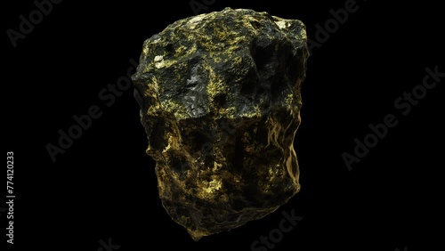 Realistic looping 3D animation of the spinning gold bearing ore rock demonstration rendered in UHD with alpha matte photo