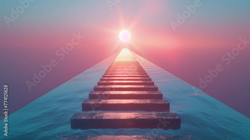 A mesmerizing 3D render of a savings ladder leading towards a bright future of investment growth opportunities, invest for financial freedom, portfolio management