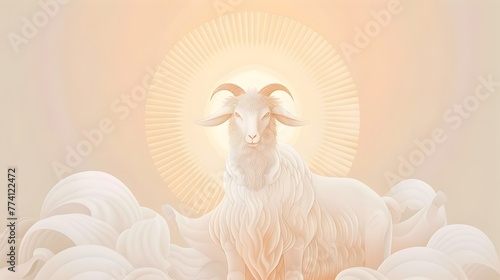 Ethereal of the Lamb of God s Triumph and Worthiness of Worship for an Easter Sunrise Service Bulletin Cover, Watercolor Biblical Illustration ,copy space , minimalist photo