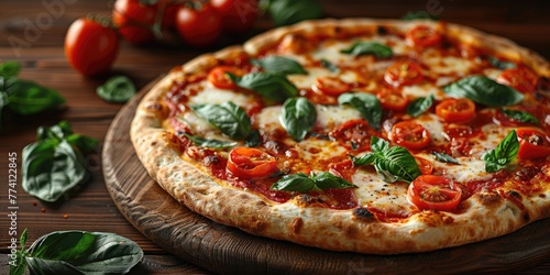 Hot Italian Margherita pizza with a blistered crust