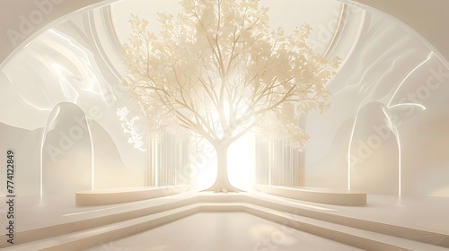 Ethereal of the Revelatory Tree of Life for a Hospital Chapel Mural Concept, Watercolor Biblical Illustration ,copy space , minimalist