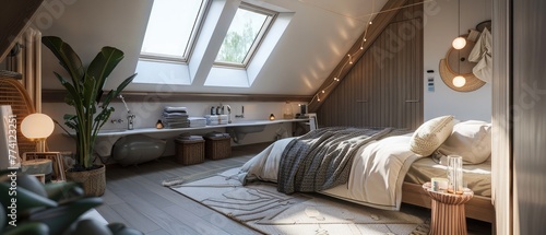 Loft bedroom with en-suite bathroom and roof window --ar 7:3 --v 6.0 - Image #4 @kashif320