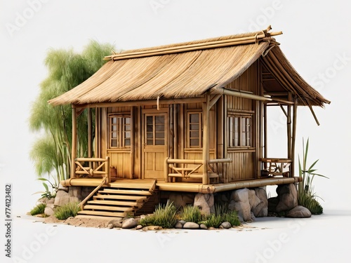 small bamboo farmhouse isolated on transparent backgroun