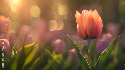 Delve into the intricate details of Tulipa gesneriana, commonly known as Gesner's Tulip, capturing the essence of its beauty in this mesmerizing close-up ai generated  photo