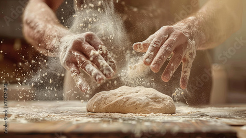 Handcrafted Bread Preparation, Artisan Baker at Work