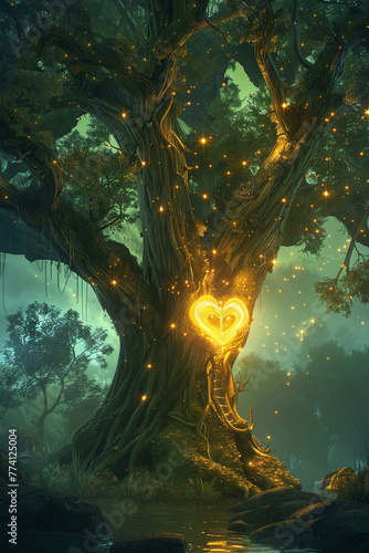 A giant tree with a glowing heart