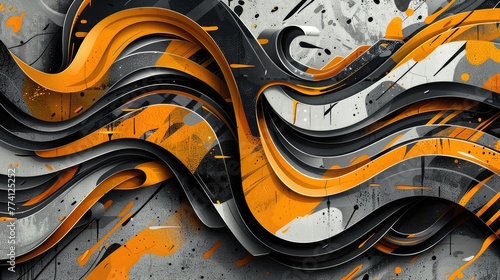 Abstract graffiti in black  grey  and gold accents