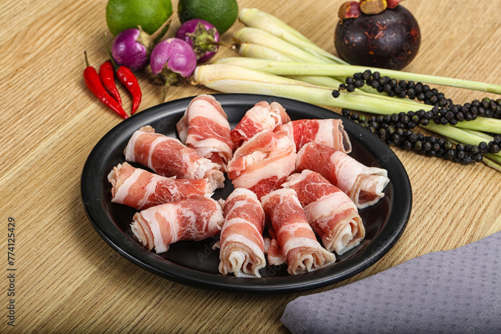 Raw beef bacon for grill