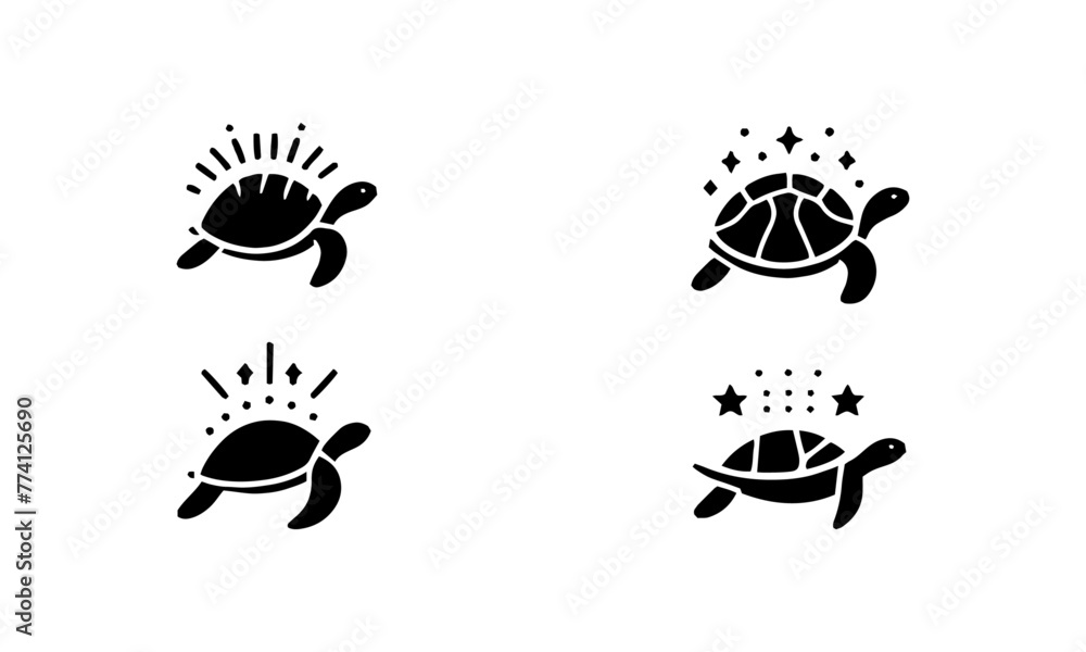 TURTLES SILHOUETTE ICON in black and white , TURTLES silhouettes set ...
