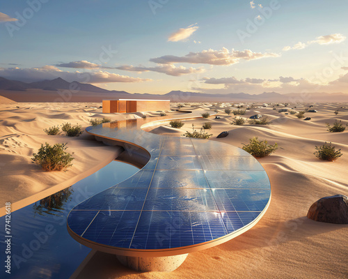 A desert reclaimed by solar desalination plants, turning seawater into a lifeline